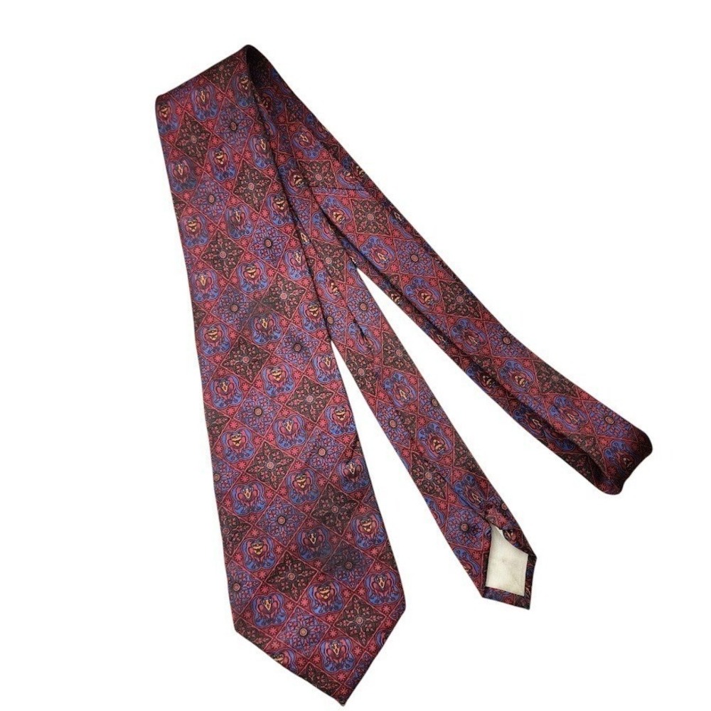 MCM VINTAGE Silk Geometric Baroque floral bird print Tie‎
